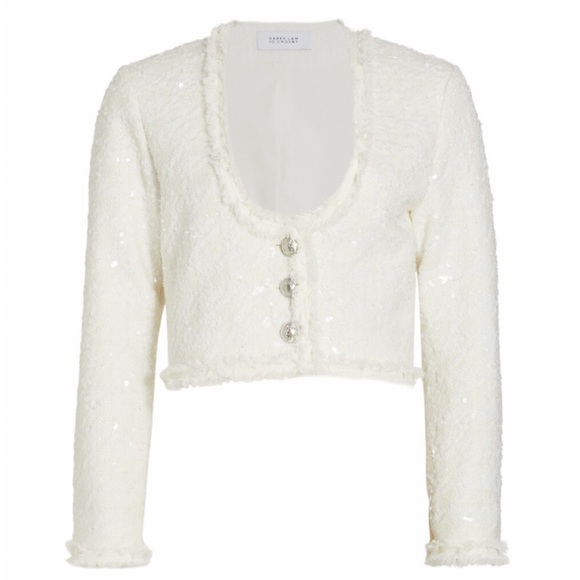 10 Crosby by Derek Lam White Sequins Scoop Neck Jacket